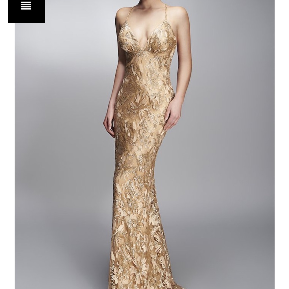 Nicole Bakti Floral Sequin Gown